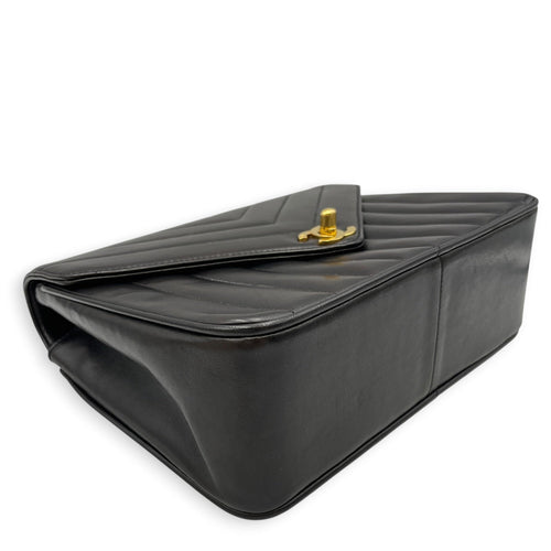 Vintage Chevron Envelope Flap 24cm Black Shoulder Bag in Lambskin Gold hardware CL2608-22902 7
