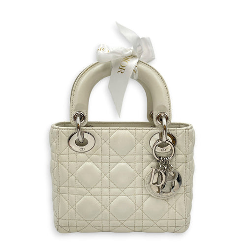 Mini Lady Dior White Top Handle Bag in Lambskin Silver hardware CL2608-22908 1
