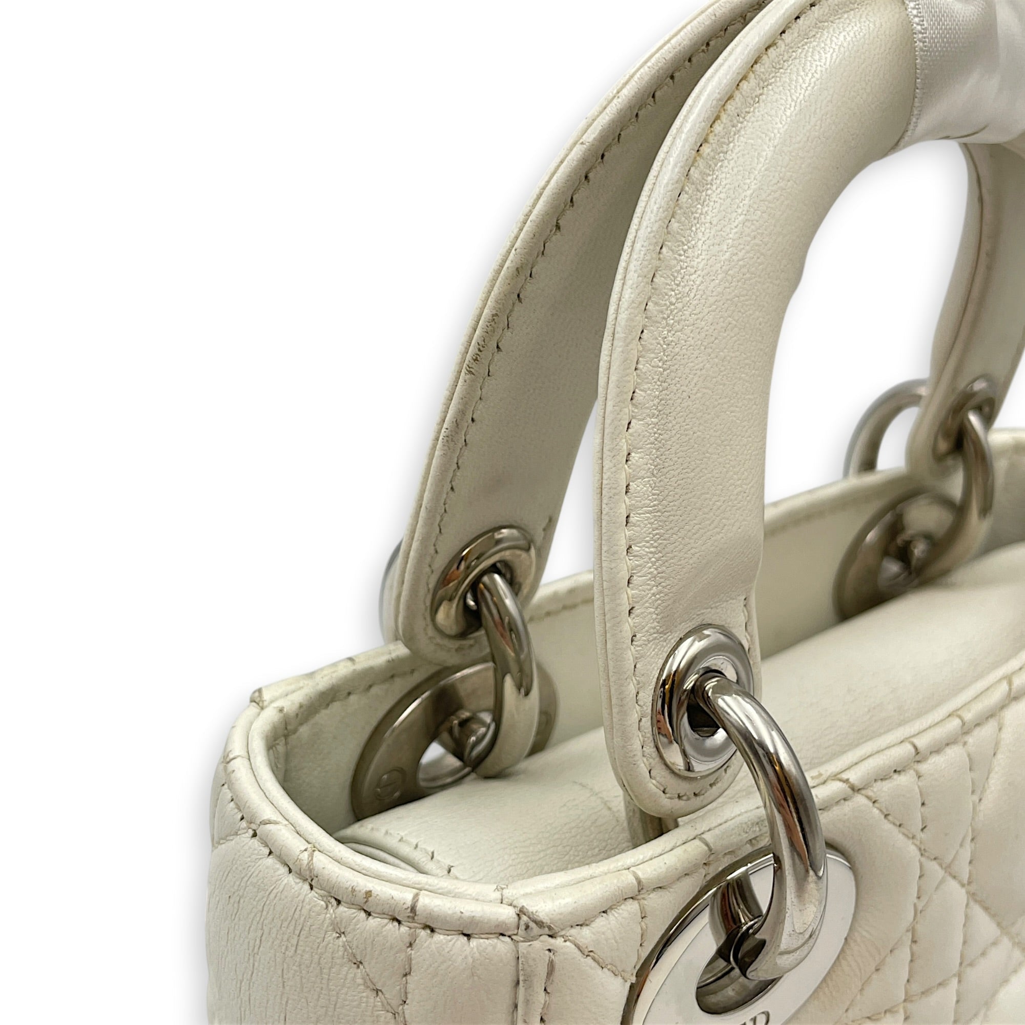 Mini Lady Dior White Top Handle Bag in Lambskin Silver hardware CL2608-22908 13