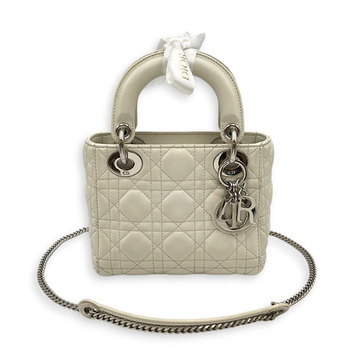 Mini Lady Dior White Top Handle Bag in Lambskin Silver hardware CL2608-22908 14