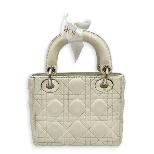 Mini Lady Dior White Top Handle Bag in Lambskin Silver hardware CL2608-22908 2