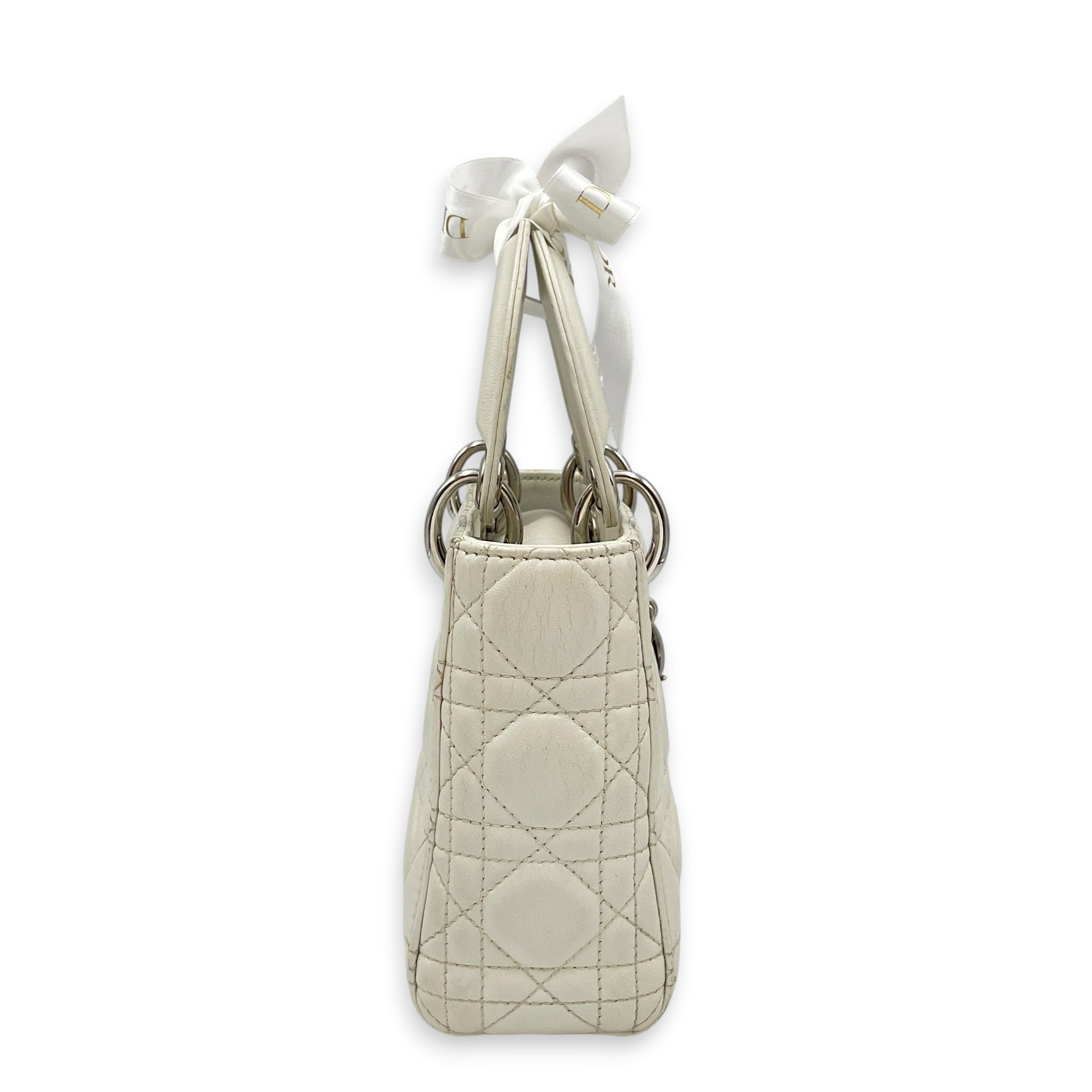 Mini Lady Dior White Top Handle Bag in Lambskin Silver hardware CL2608-22908 3