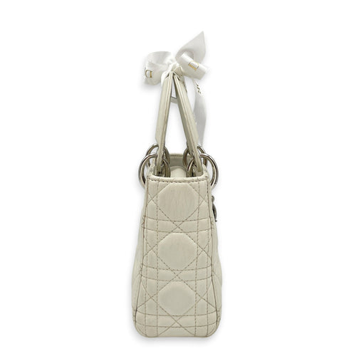 Mini Lady Dior White Top Handle Bag in Lambskin Silver hardware CL2608-22908 3