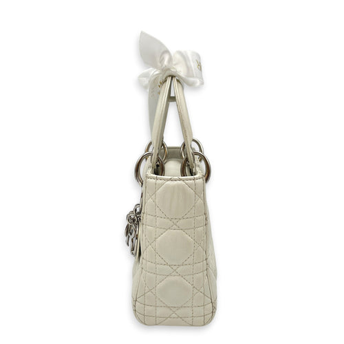 Mini Lady Dior White Top Handle Bag in Lambskin Silver hardware CL2608-22908 4