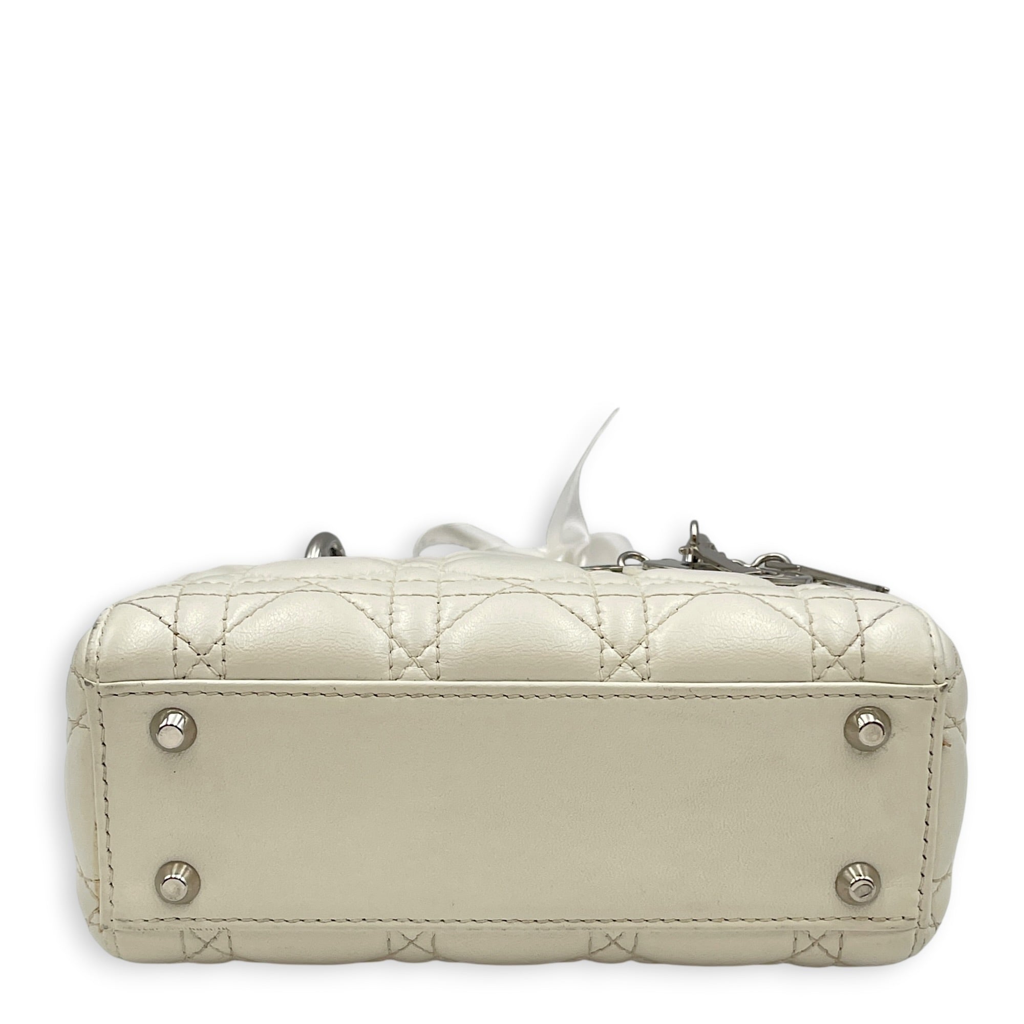 Mini Lady Dior White Top Handle Bag in Lambskin Silver hardware CL2608-22908 5
