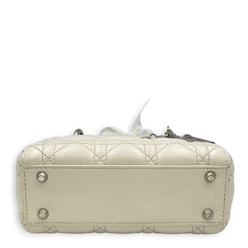 Mini Lady Dior White Top Handle Bag in Lambskin Silver hardware CL2608-22908 5