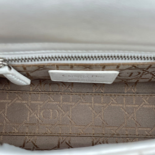 Mini Lady Dior White Top Handle Bag in Lambskin Silver hardware CL2608-22908 7