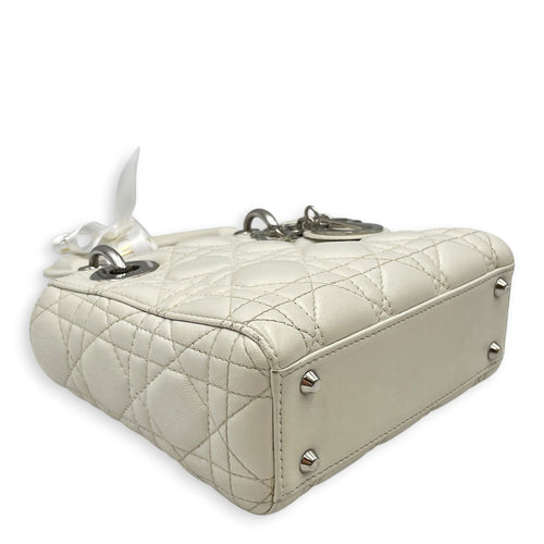 Mini Lady Dior White Top Handle Bag in Lambskin Silver hardware CL2608-22908 8