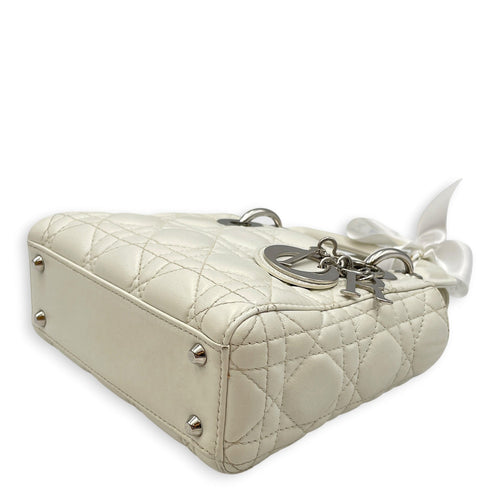 Mini Lady Dior White Top Handle Bag in Lambskin Silver hardware CL2608-22908 9