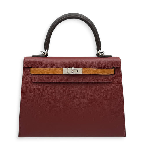 Sellier Kelly 25 Rouge H/Gold/Bai Brun  in Epsom Palladium hardware CL2608-22928 1