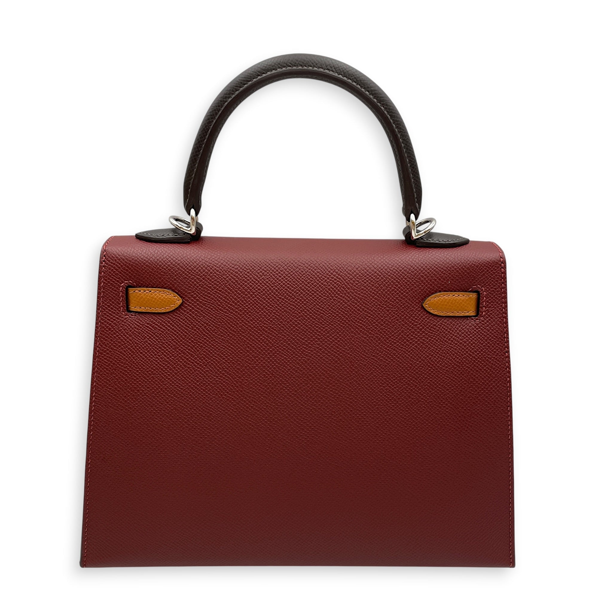 Sellier Kelly 25 Rouge H/Gold/Bai Brun  in Epsom Palladium hardware CL2608-22928 2