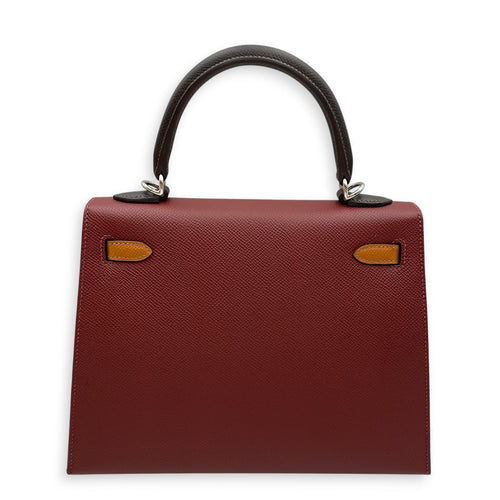 Sellier Kelly 25 Rouge H/Gold/Bai Brun  in Epsom Palladium hardware CL2608-22928 2
