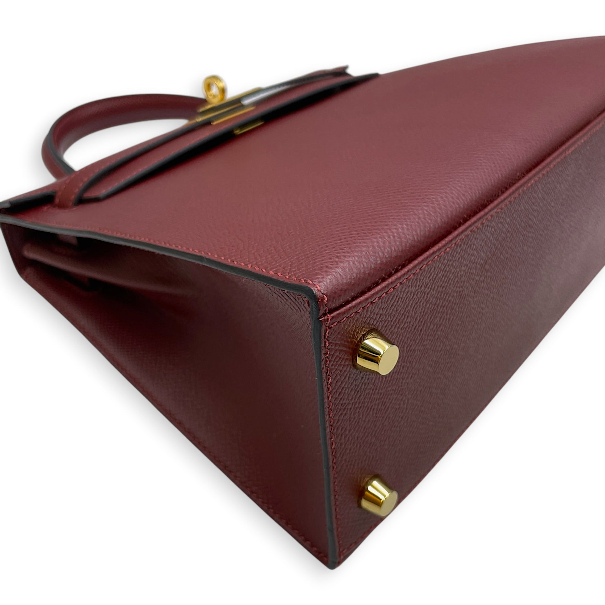 Sellier Kelly 25 Rouge H  in Epsom Gold hardware CL2608-22930 7