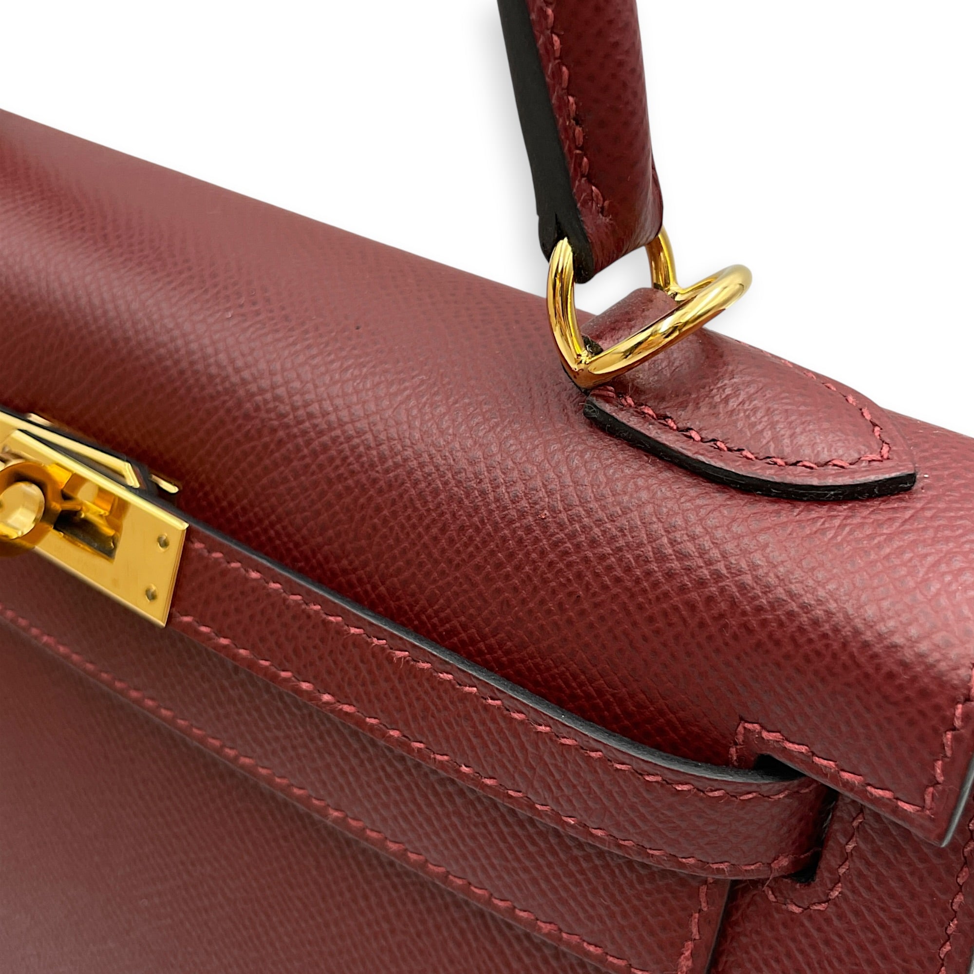 Sellier Kelly 25 Rouge H  in Epsom Gold hardware CL2608-22930 9