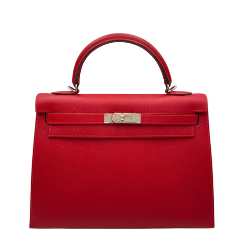 Sellier Kelly 32 Rouge Casaque in Epsom Palladium hardware CL2608-22943 1