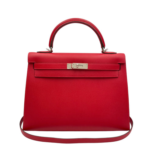 Sellier Kelly 32 Rouge Casaque in Epsom Palladium hardware CL2608-22943 12