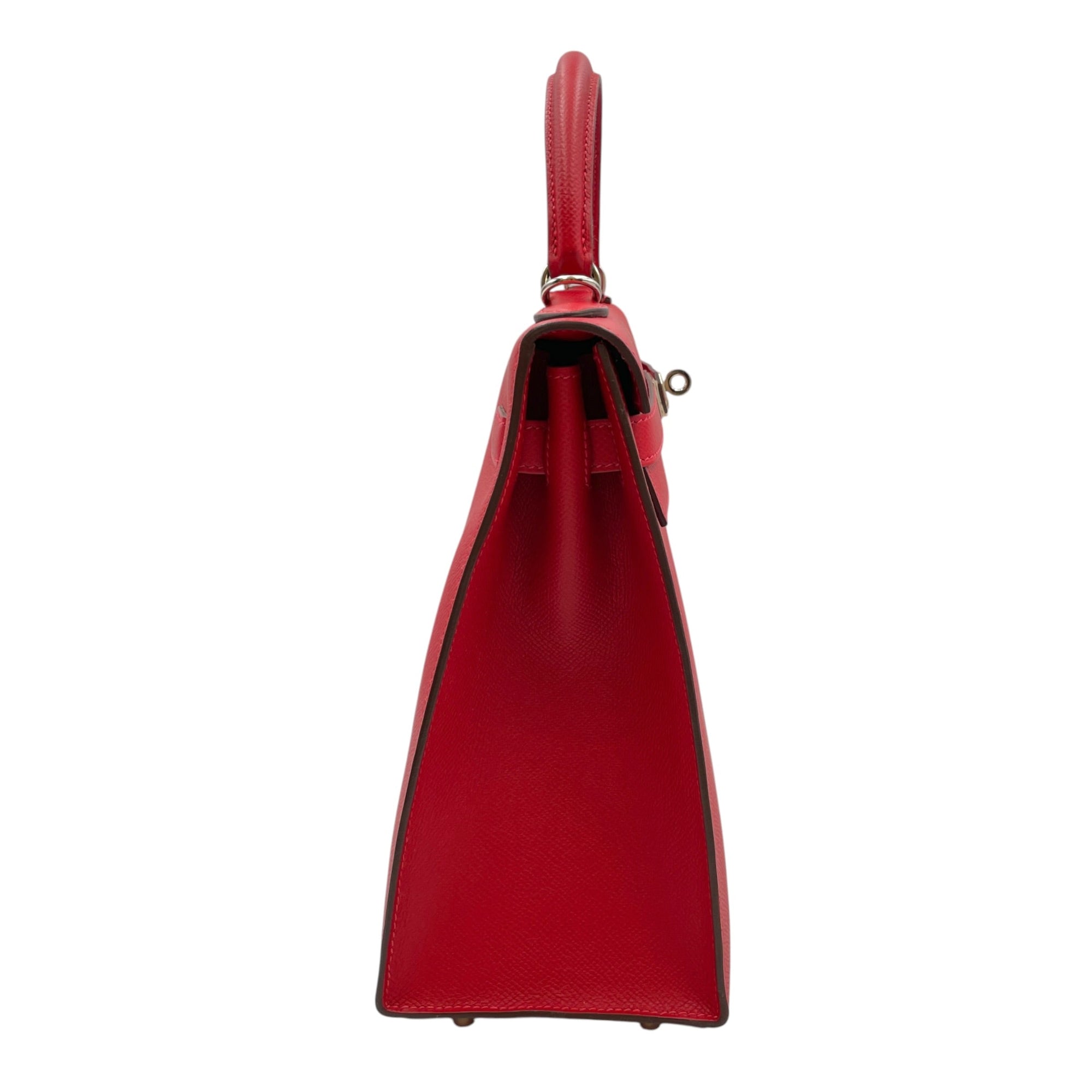Sellier Kelly 32 Rouge Casaque in Epsom Palladium hardware CL2608-22943 3
