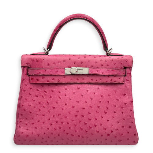 Kelly 32 Fuchsia in Ostrich Palladium hardware