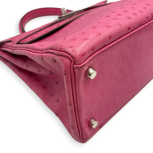 Kelly 32 Fuchsia in Ostrich Palladium hardware