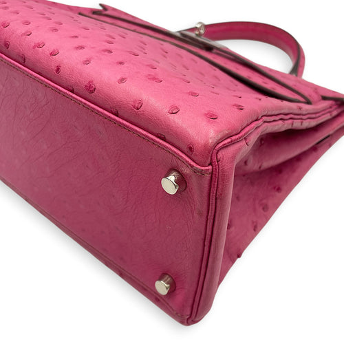 Kelly 32 Fuchsia in Ostrich Palladium hardware
