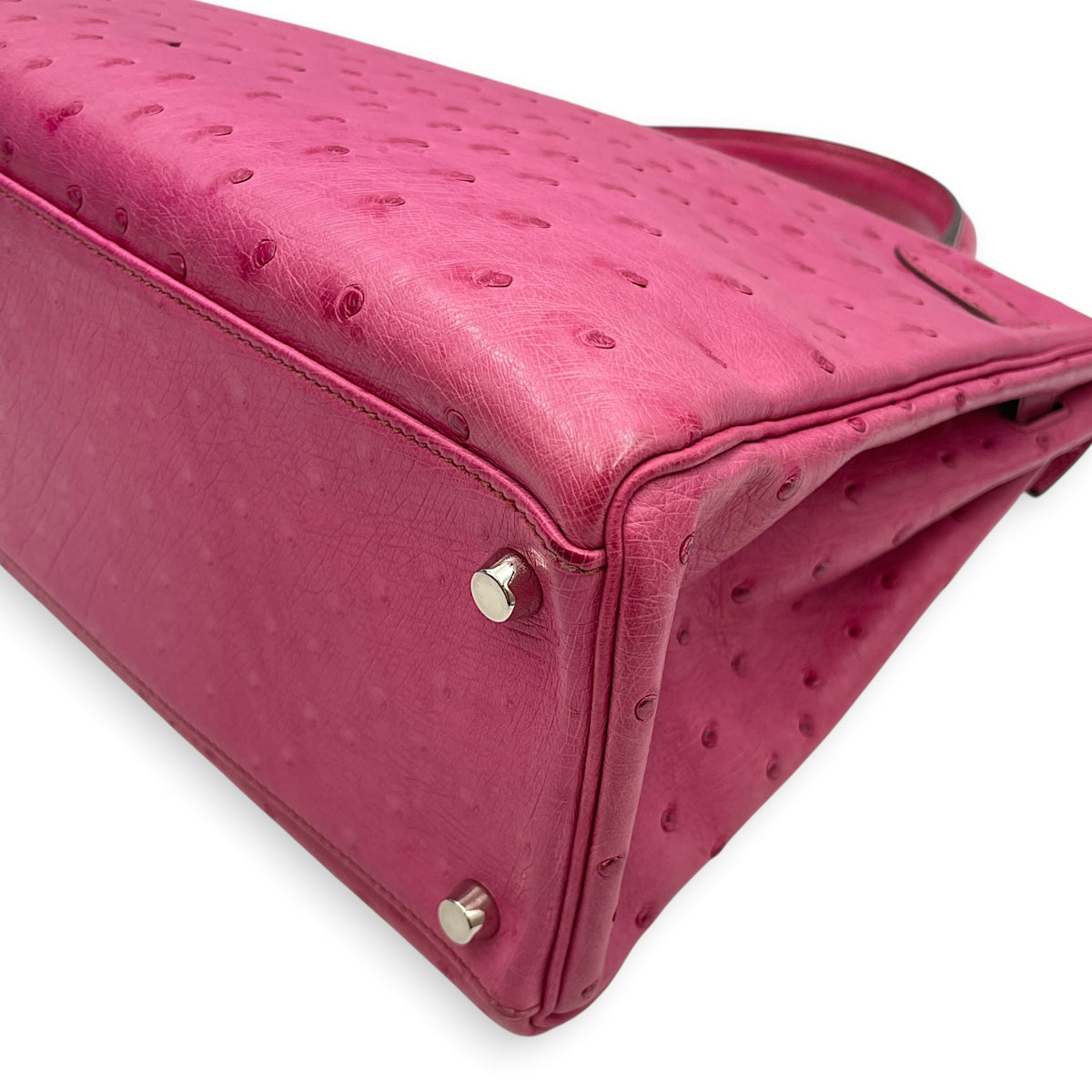 Kelly 32 Fuchsia in Ostrich Palladium hardware
