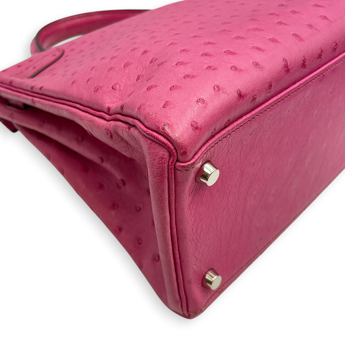 Kelly 32 Fuchsia in Ostrich Palladium hardware