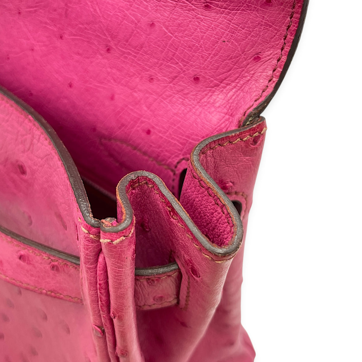 Kelly 32 Fuchsia in Ostrich Palladium hardware