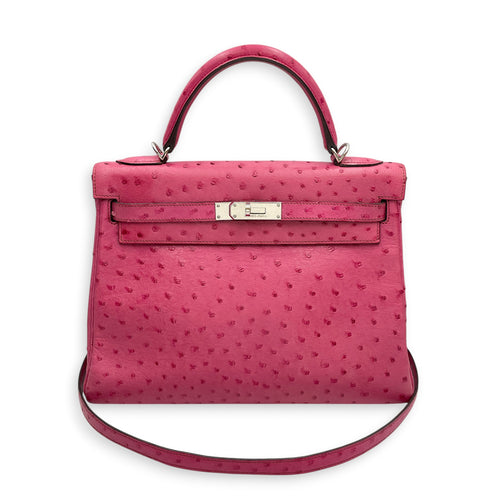 Kelly 32 Fuchsia in Ostrich Palladium hardware
