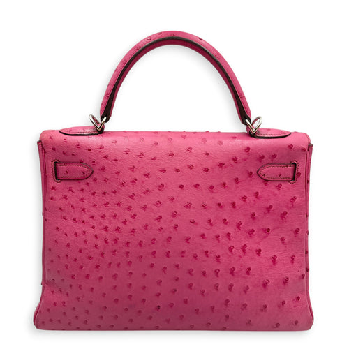 Kelly 32 Fuchsia in Ostrich Palladium hardware