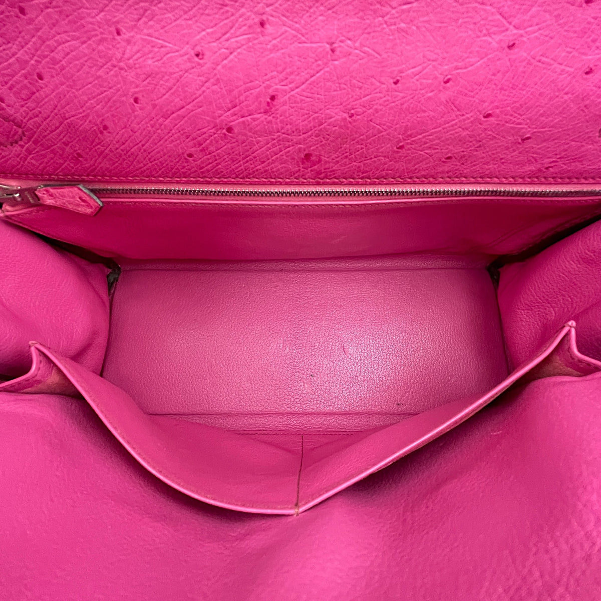 Kelly 32 Fuchsia in Ostrich Palladium hardware