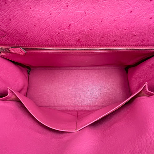 Kelly 32 Fuchsia in Ostrich Palladium hardware