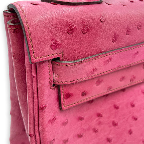 Kelly 32 Fuchsia in Ostrich Palladium hardware