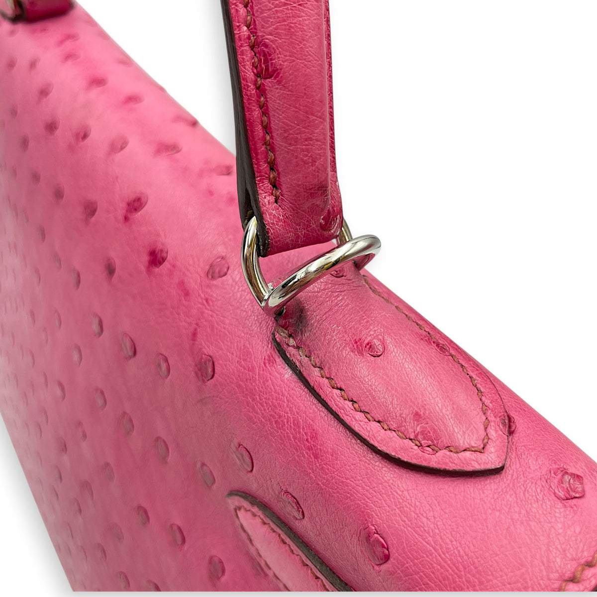 Kelly 32 Fuchsia in Ostrich Palladium hardware