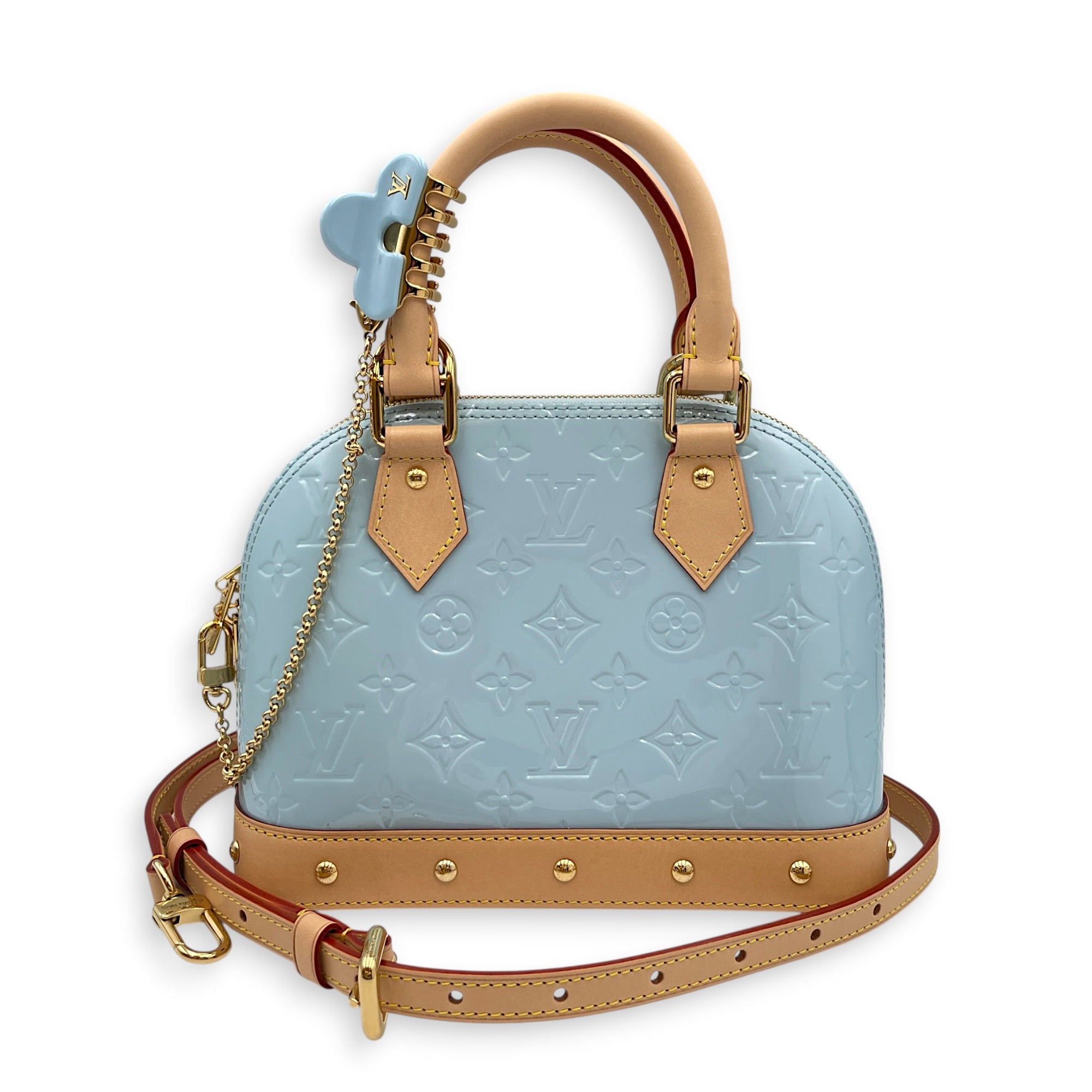 Limited Edition Alma BB Blue Crossbody Bag in Monogram Vernis Leather Gold hardware CL2608-22965 9