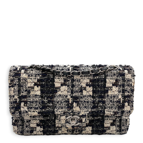 Classic White/Black Shoulder Bag in Tweed Silver hardware