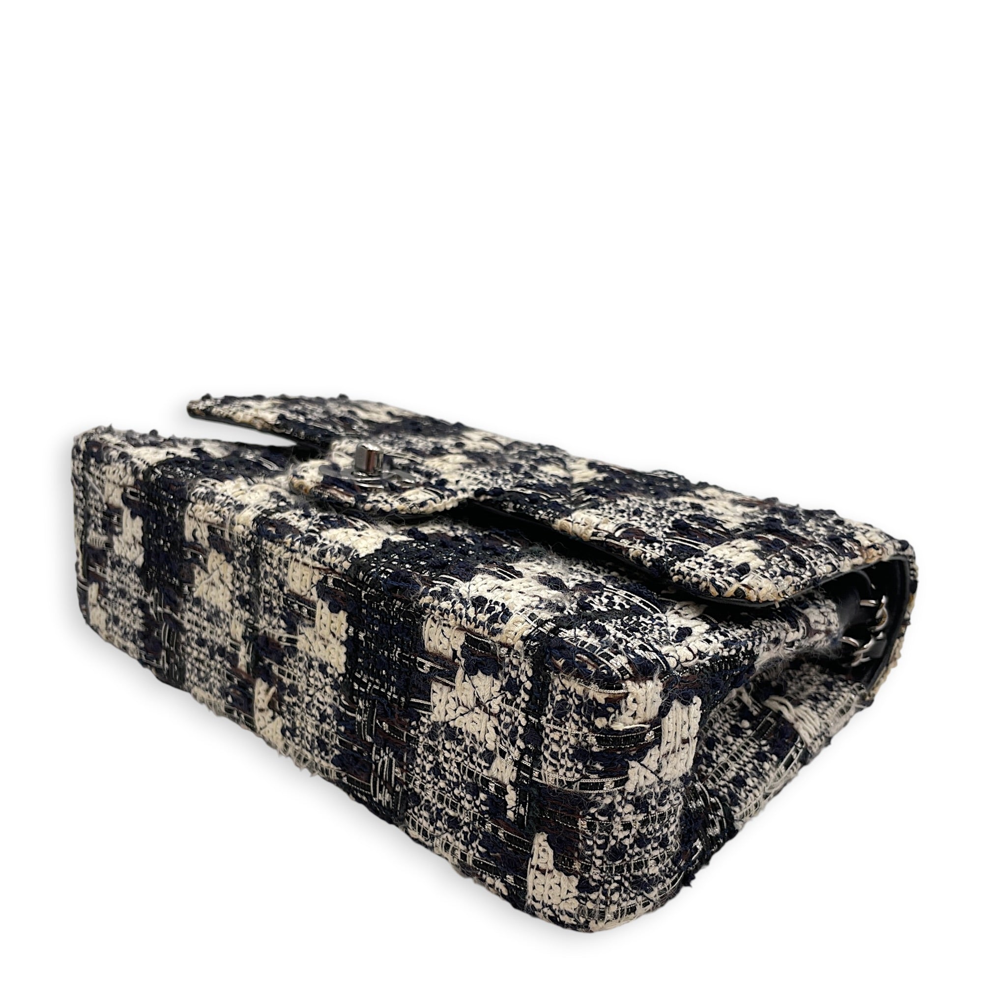 Classic White/Black Shoulder Bag in Tweed Silver hardware