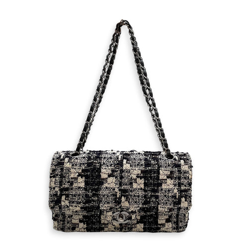 Classic White/Black Shoulder Bag in Tweed Silver hardware