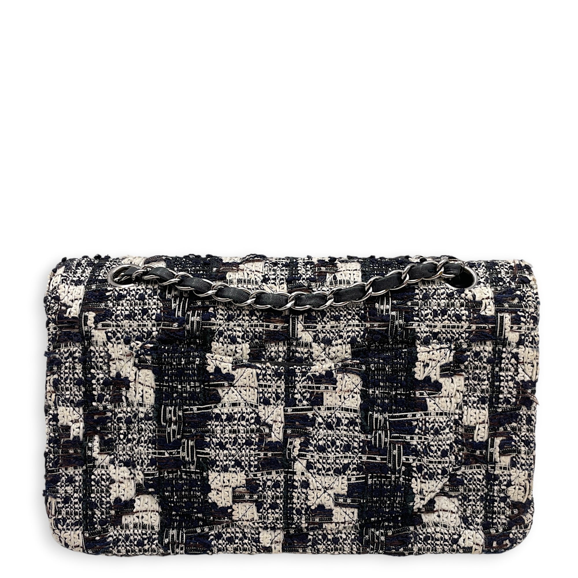 Classic White/Black Shoulder Bag in Tweed Silver hardware
