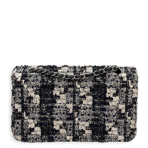 Classic White/Black Shoulder Bag in Tweed Silver hardware