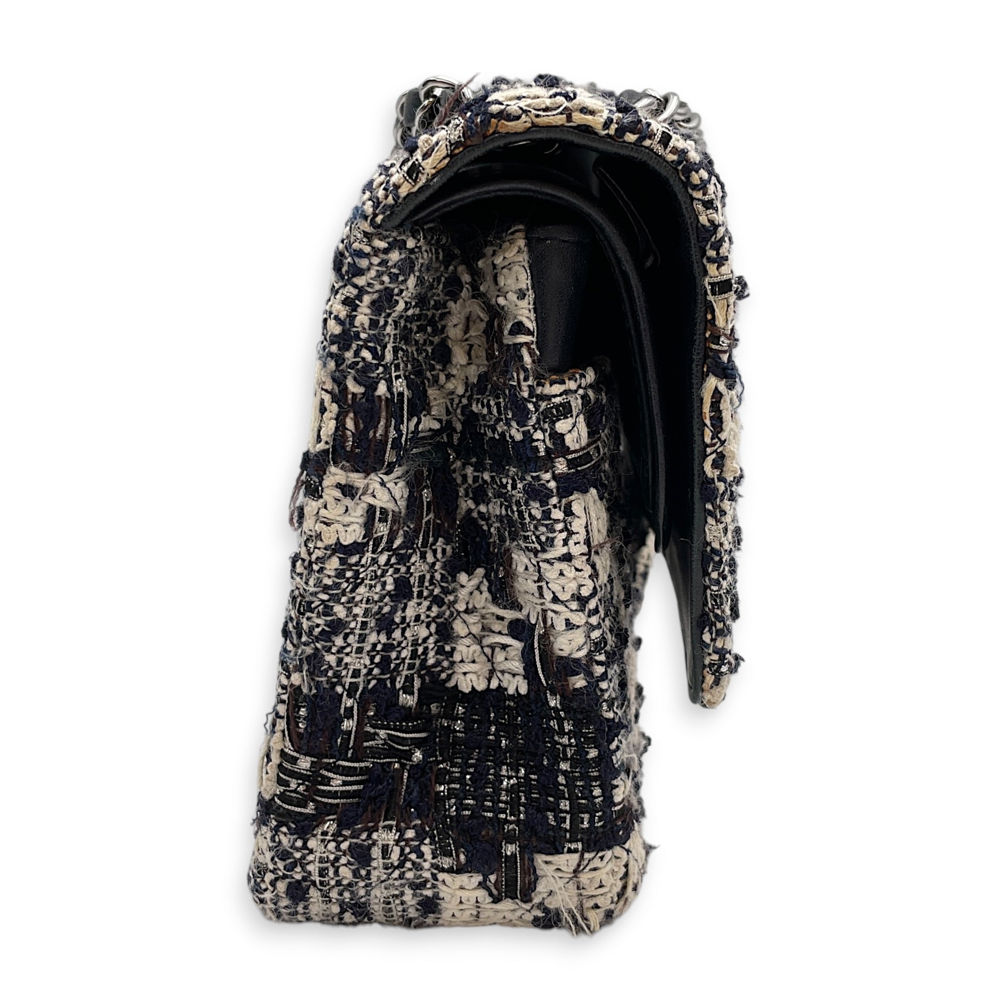 Classic White/Black Shoulder Bag in Tweed Silver hardware