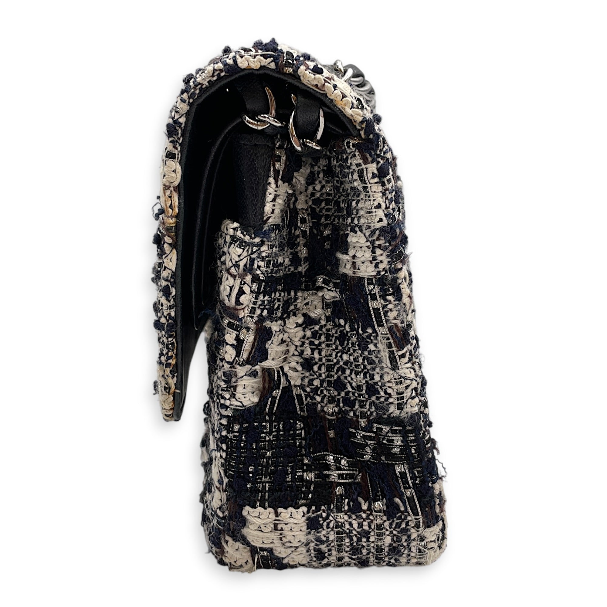 Classic White/Black Shoulder Bag in Tweed Silver hardware