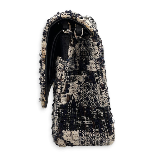 Classic White/Black Shoulder Bag in Tweed Silver hardware