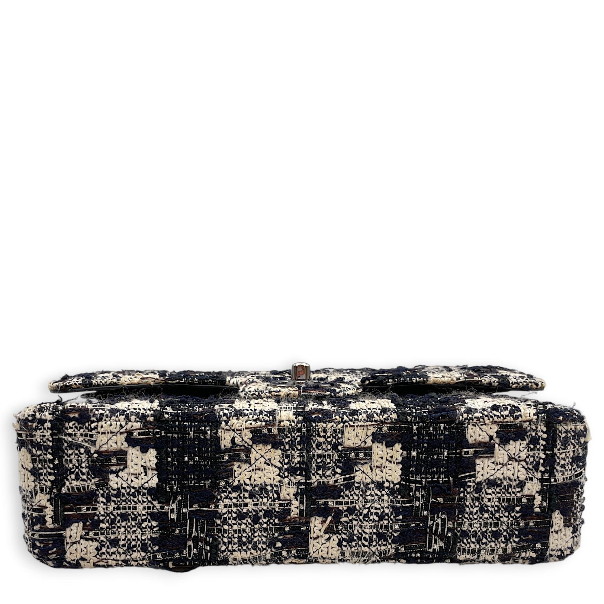 Classic White/Black Shoulder Bag in Tweed Silver hardware