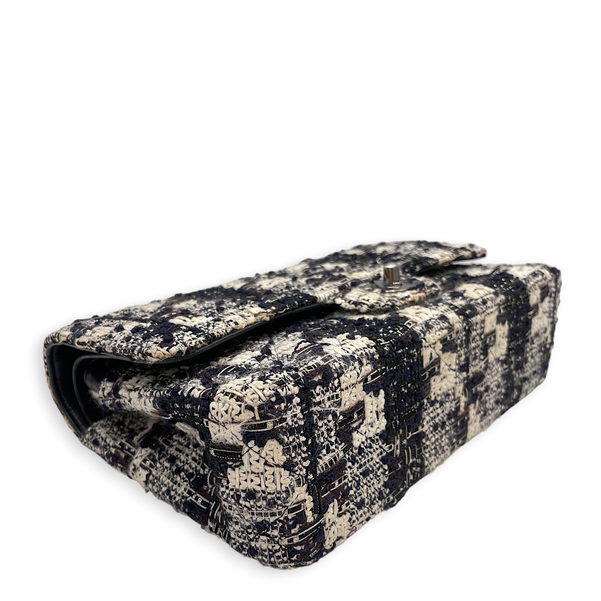 Classic White/Black Shoulder Bag in Tweed Silver hardware