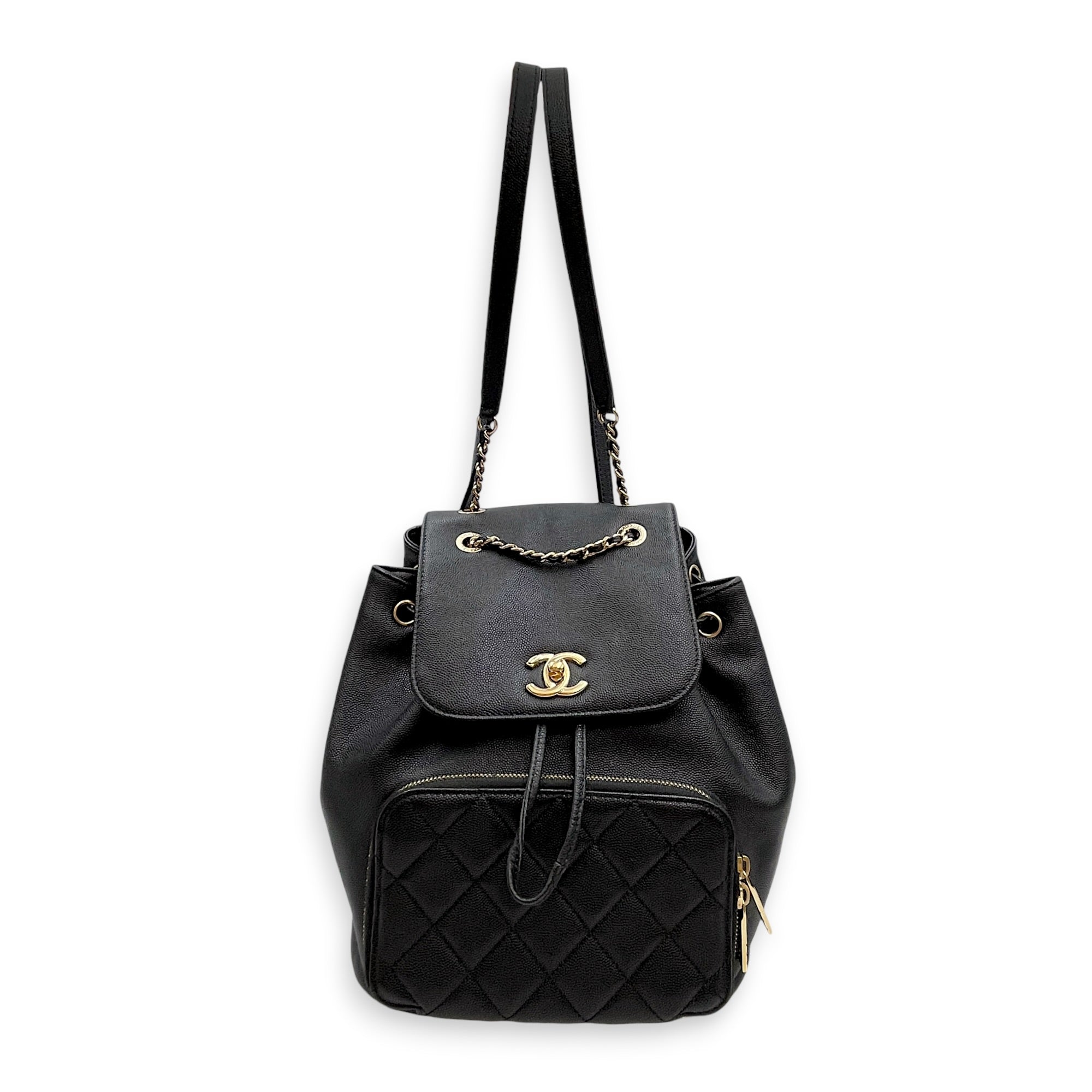 Business Affinity Black Backpack in Caviar Leather Gold hardware