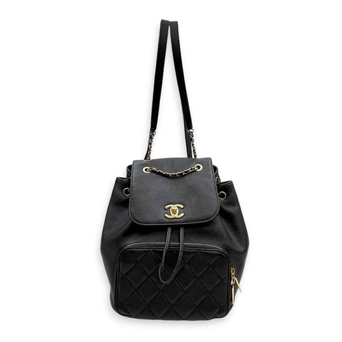 Business Affinity Black Backpack in Caviar Leather Gold hardware