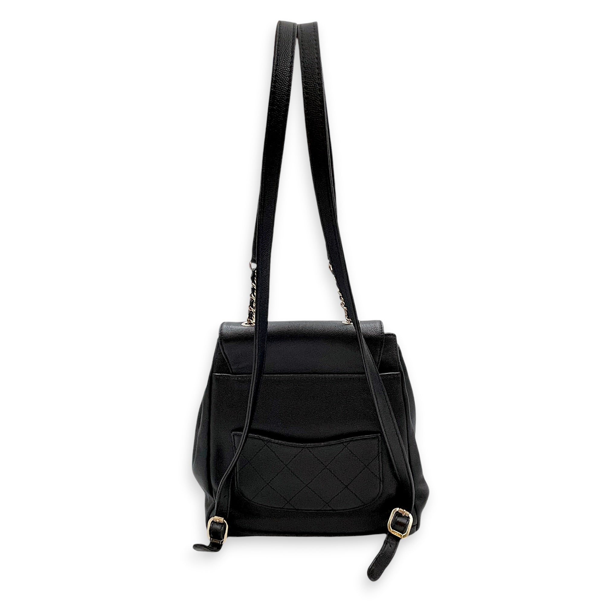 Business Affinity Black Backpack in Caviar Leather Gold hardware