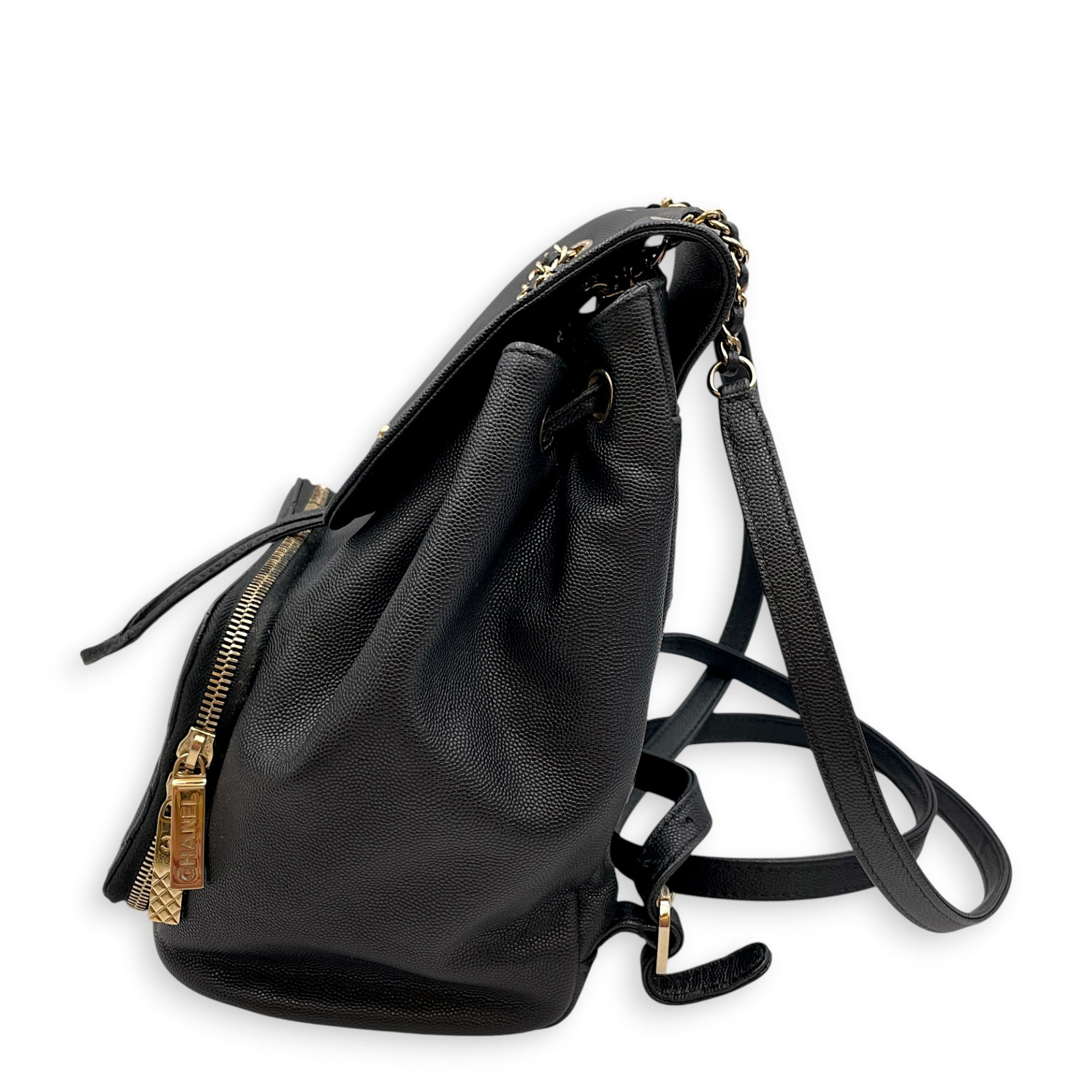 Business Affinity Black Backpack in Caviar Leather Gold hardware