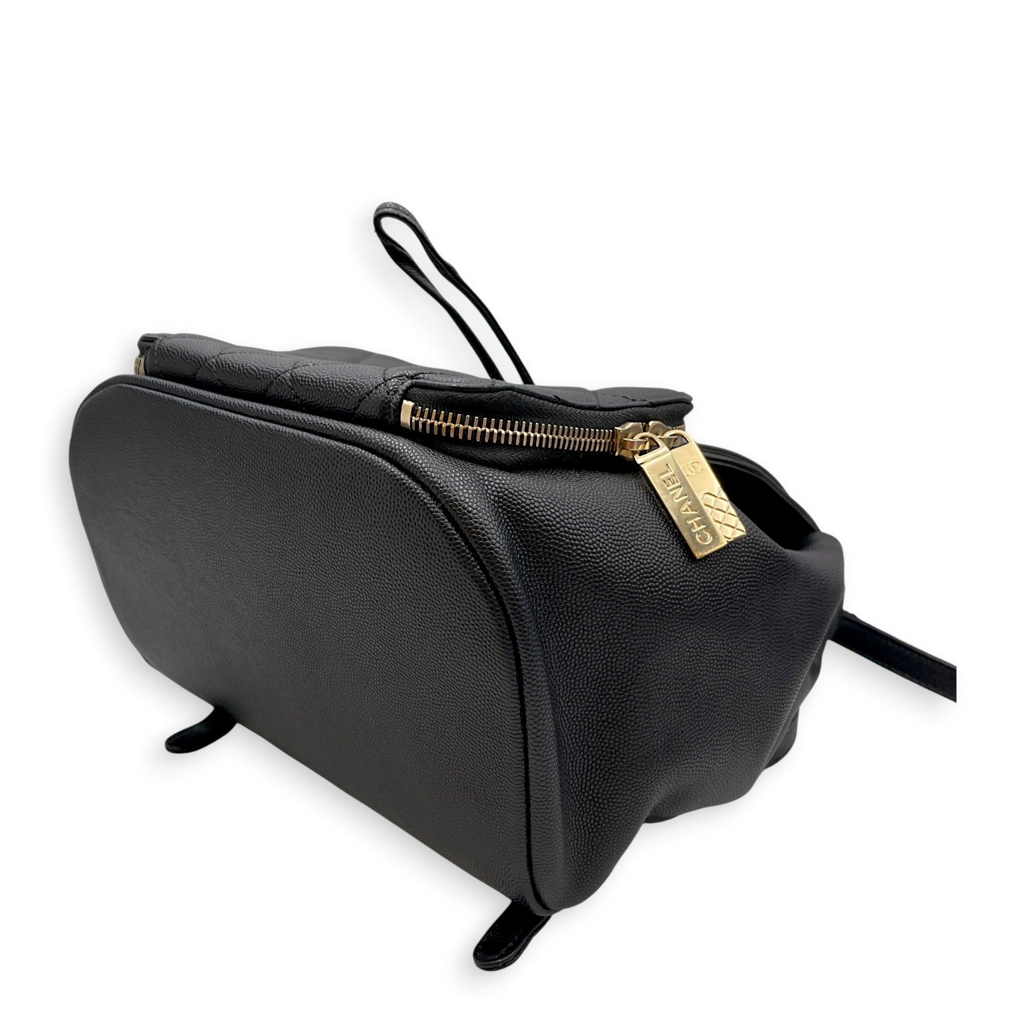 Business Affinity Black Backpack in Caviar Leather Gold hardware