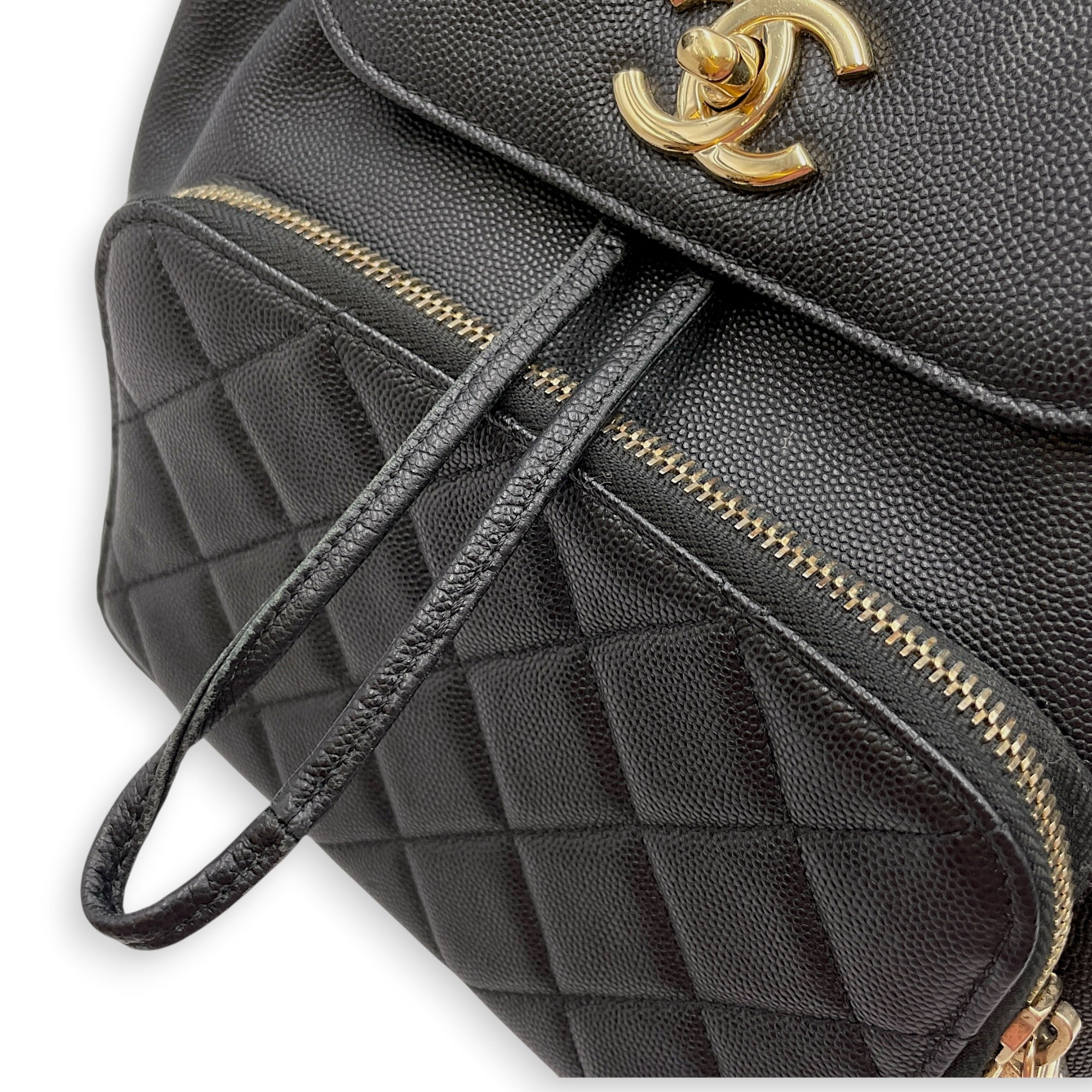 Business Affinity Black Backpack in Caviar Leather Gold hardware